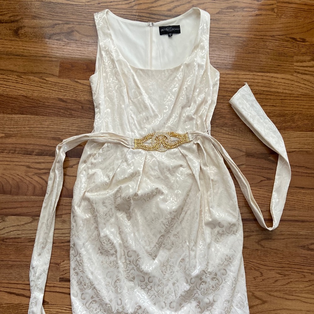 Betsy & Adam Cream Dress with Gold Accent, Size 8